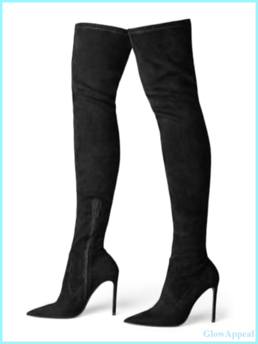 Coutgo Womens Over The Knee Boots Faux Suede Pointed Toe Stiletto Heel Thigh
